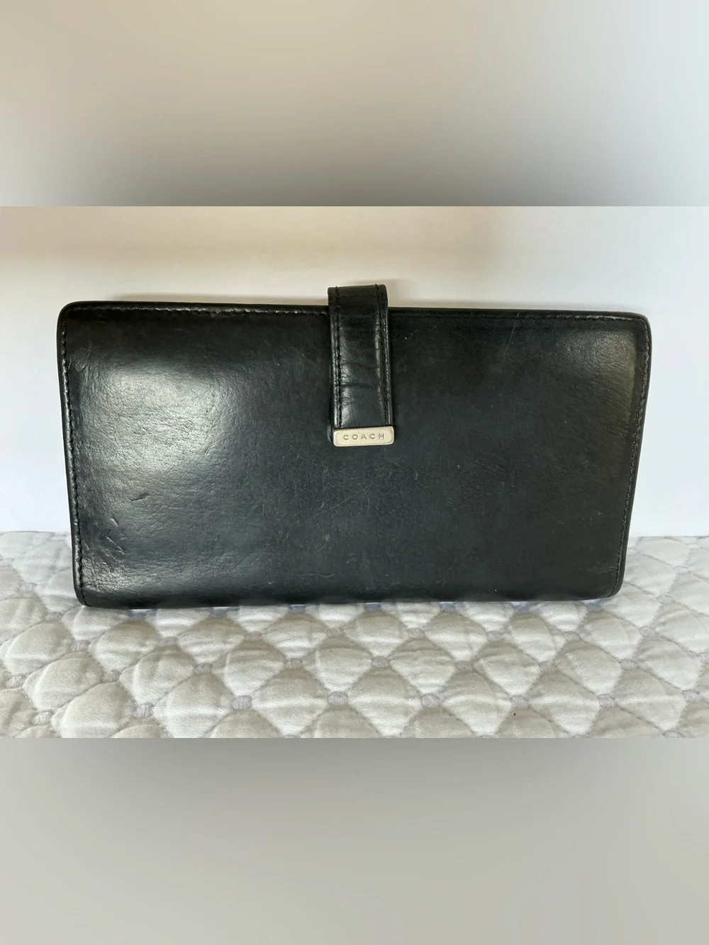 COACH Black Leather Men's Card Holder with Embossed Logo